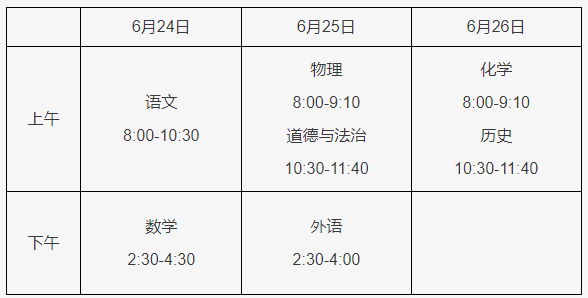 北京崇文中考时间2024年时间表（6月24日至26日）