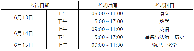 四川宜宾中考时间2024年时间表、各科分值：6月13日-15日